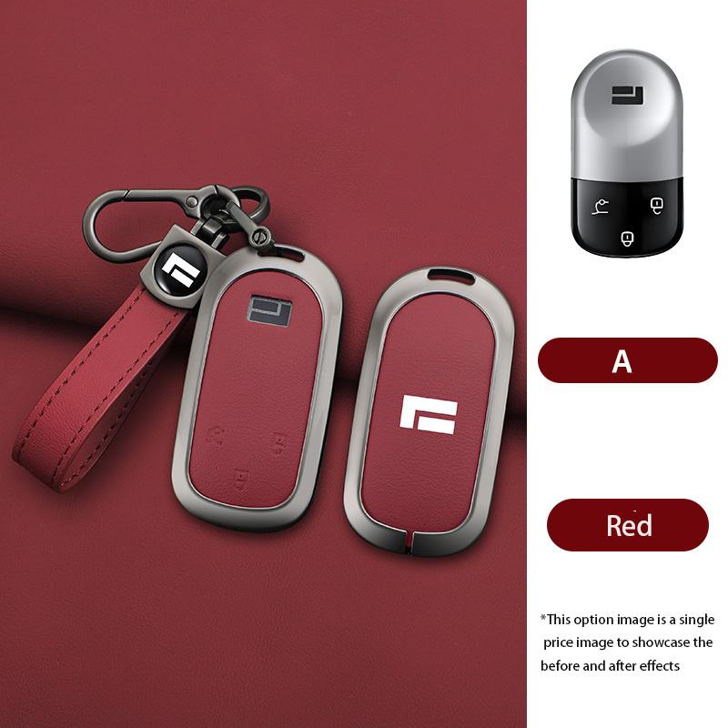 Zinc Alloy Leather Car Key Case for 01 Polestones Remote Cover Shell Keychain Ring Holder Fob Accessories