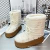 Big White Bear Snow Boots Women's Lamb Wool Medium Tube Winter Thick-soled Warm Ins Versatile Bear Paw Shoes Wool Cotton Boots