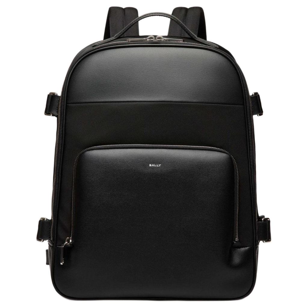 Bally Vogel Logo Zip Closure Pebbled Calfskin Backpack Men Backpack Black 6308756