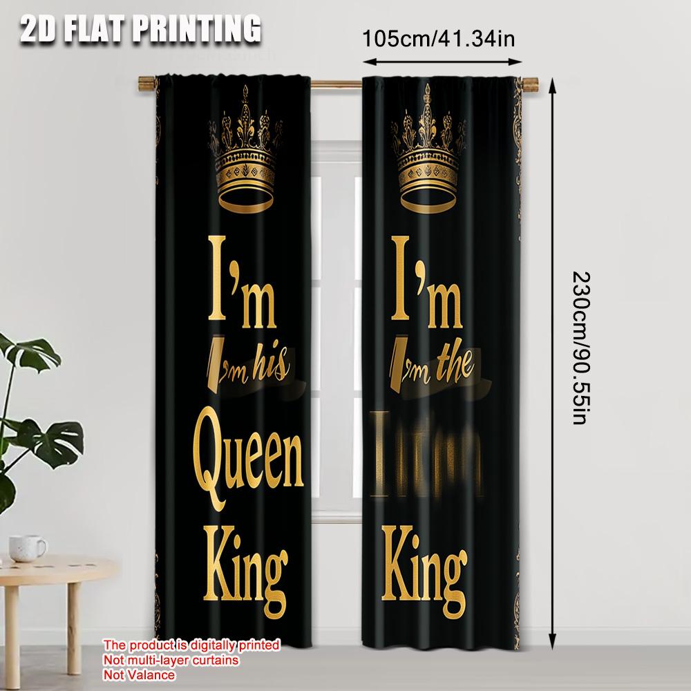Set Of 2 Minimalist Curtains Print King Queen Printed Polyester Without Rod Decorations Home Perfect Bedroom Curtain Ideal For Master