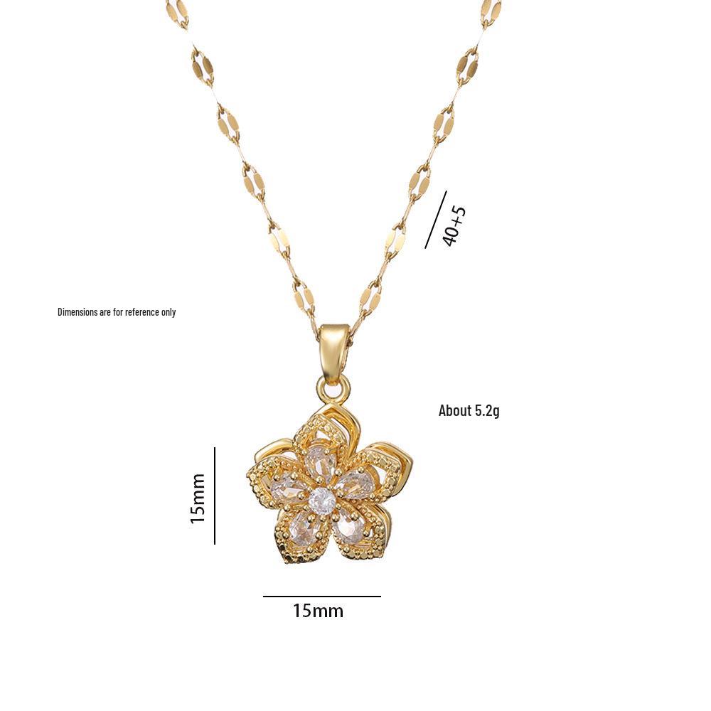 Rotating Bauhinia Zircon Flower Pendant Necklace for Women - New Titanium Steel Design