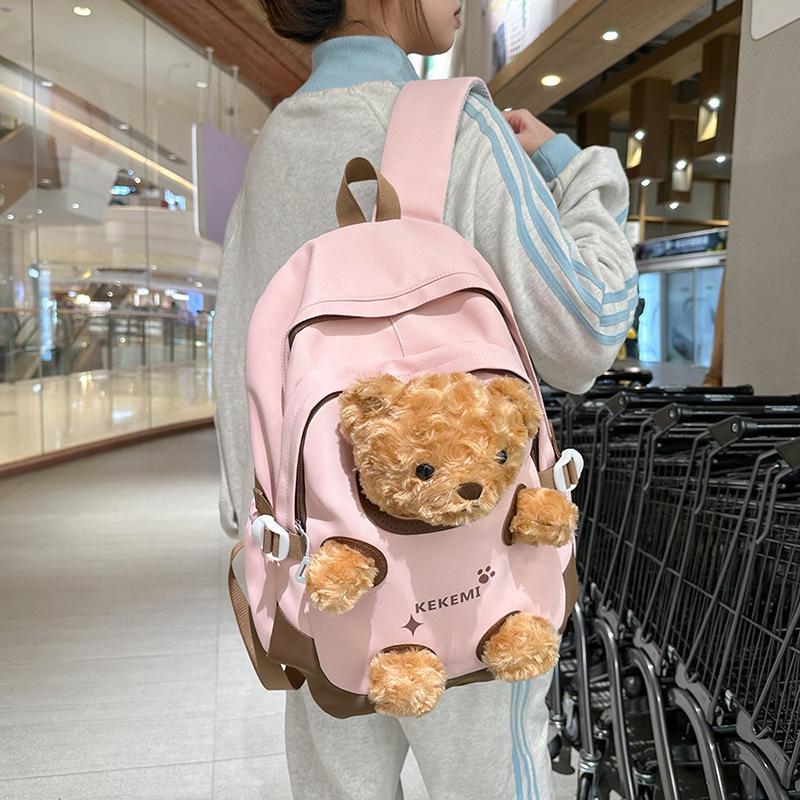 Schoolbag Cute Doll Backpack Cartoon Plush Bear School Bag Junior High School Student High School Student Backpack Travel Lightweight Bag