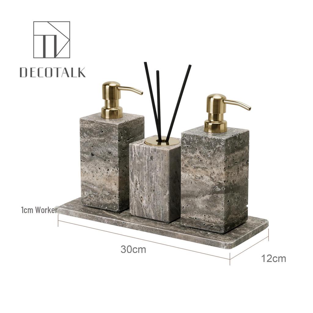 Set da Bagno Travertino Grigio Argento Wabi-Sabi: Vassoio e Decorazione per Lavabo.