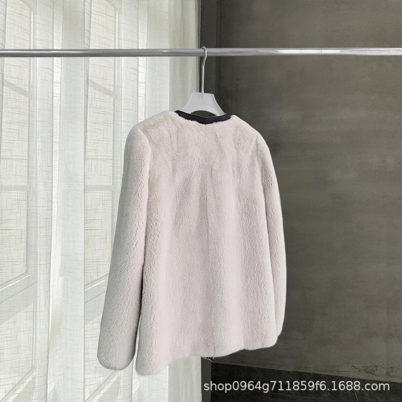 Eco-friendly fur jacket women's V-neck temperament new 2024 winter Korean version loose medium and long fur integrated cardigan