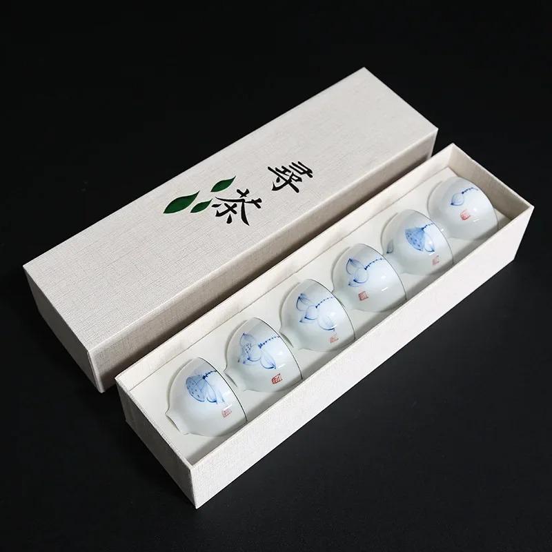 Ceramic Hand-painted Tea Cups Home Master Cups White Porcelain Tea Sets Kung Fu Small Tea Cups 6 Sets