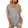 Women's Fashion Casual Square Neck Short Sleeve Solid Color Tops Blouse