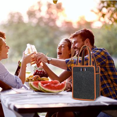 6 Bottles Wine Tote Bag Reusable Travel Felt Insulated Tote Bags Wine Bottle Carrier for Barbecue Camping Travel Picnic