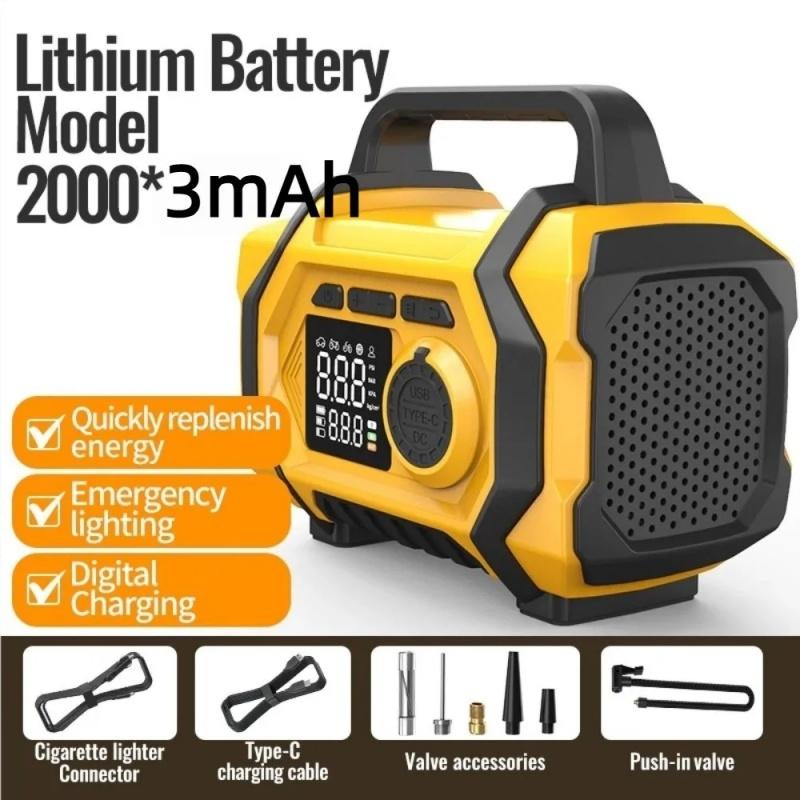 6 in 1 Car Jump Starter 15V with LED SOS Light Air Pump Portable High Pressure Air Compressor For Car/Motorcycle/ Bicycle.