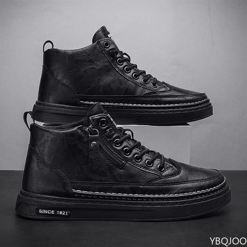Autumn New Fashionable Versatile Men's Shoes High Top Boots Thick Sole Height Increasing Wear-resistant Casual Trend Men's Shoes