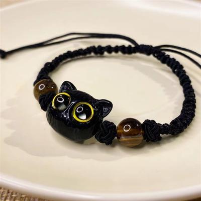 Black Cat Hand-woven Couple Bracelet Personality Creative Versatile Adjustable Size Bracelet for Girlfriend Gift