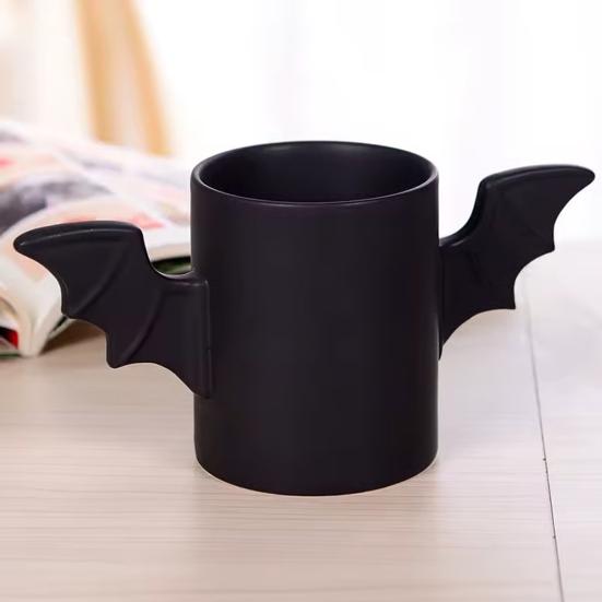 Bat Shaped Ceramic Coffee Cup 12oz Halloween Coffee Mug with Bat Wings Black Water Tea Cups for Office Home