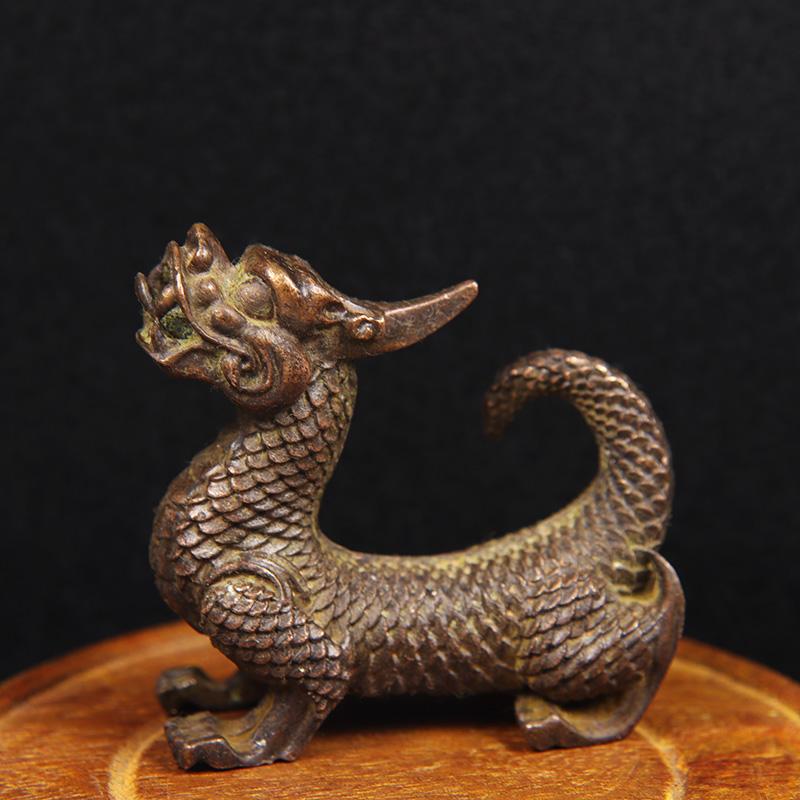 Antique Copper Beast Small Statue Desktop Ornaments Mythical Animal Figurines Miniatures Living Room Home Decoration Crafts Gift
