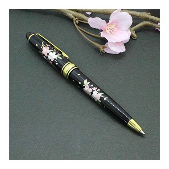 Maki-e Ballpoint Pen, Cherry Blossom, Pure Gold Powder, Lacquerware, Kaga Yamanaka, Luxury Writing Instrument with Case