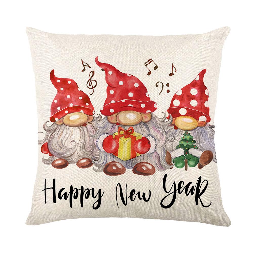 Christmas Pillow Cover Linen Hand-painted Home Santa Claus Elk Pillow Cover Sofa Cushion Cover