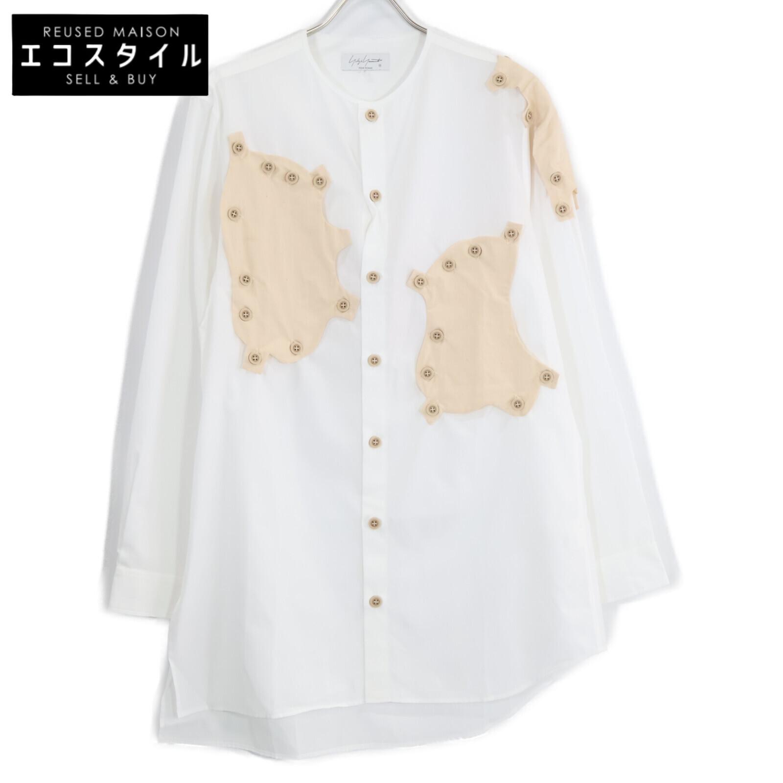 

Yohji Yamamoto POUR HOMME [HD-B42-829] Cotton Henley Collar Deconstructed Patch Design Long Sleeve Shirt tops 2 White / beigeUsed
