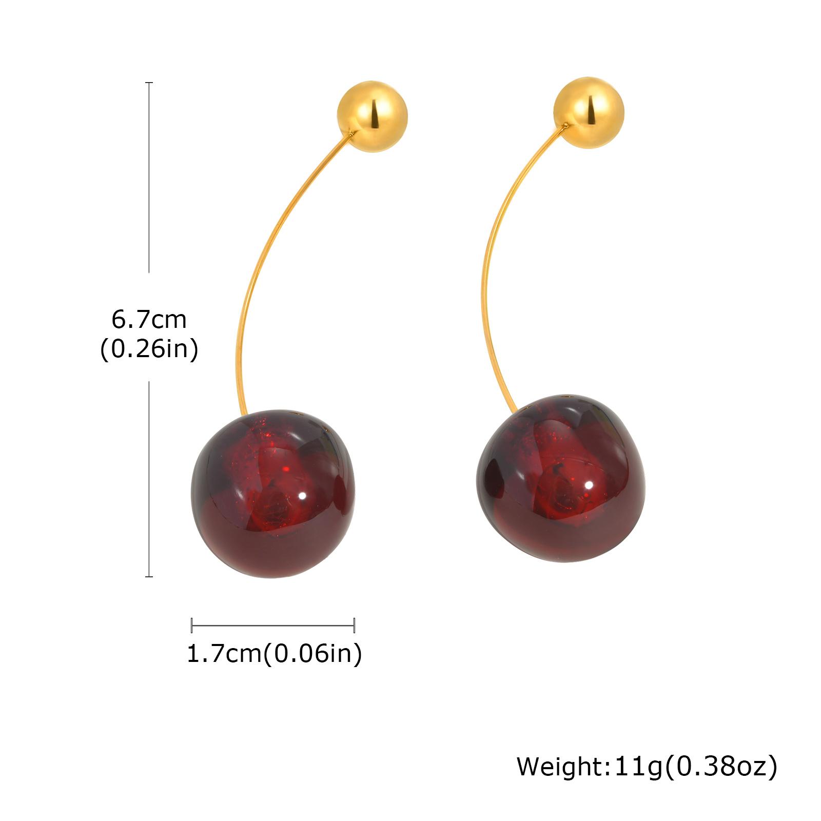 Fashion Chic Red Cherry Earrings, Stainless Steel Fruit Shape Drop Earrings for Women, Delicate Unique Party Jewelry