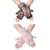 Breathable Half Finger Bridal Gloves with Lace Flower Pattern Wedding Ceremony Formal Occasion Handwear for Bride