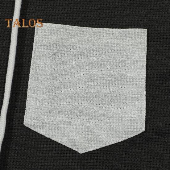 Men's Summer Hooded T-shirt Short Sleeved Button Down Tee with Chest Pocket Waffle Color Block Casual Hoodie T-shirt for Gym Street Wear