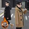 Boy Wool Coat Winter Fashion Hooded Jacket Solid Single-Breasted Plus Cotton Warm Outerwear Children High Quality Parka
