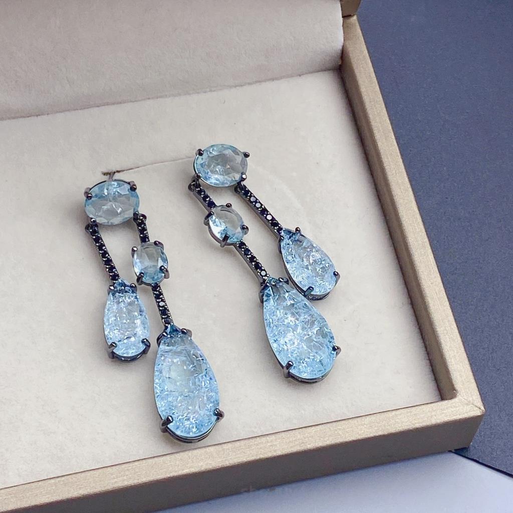 

SUYU Новые серьги с микроинкрустацией цирконами «Ледяной цветок» в модном стиле и серьги с медным покрытием озеро синий