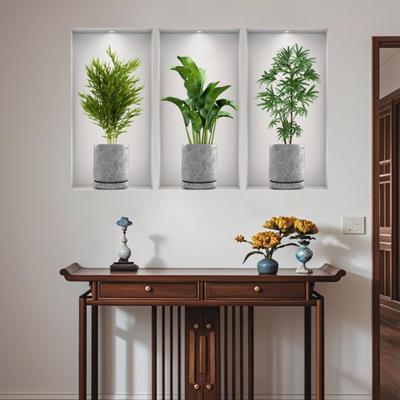3 Pieces Potted Plants Wall Stickers Backdrop Decoration DIY Green Decals for Nursery