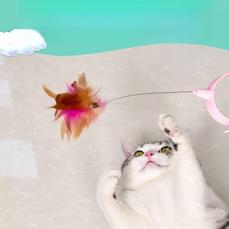 Adjustable Cat Teaser Toy with Bell, Feather, and Bite-Resistant Collar for Self-Entertainment and Relieving Boredom