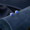 Gold-Plated Southern Red Blue Agate Stud Earrings, 925 Sterling Silver, Simple Design