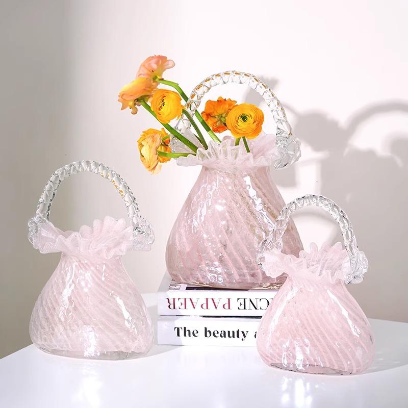 Luxus-Handtaschen-Vase Glas-Blumenkorb für Wohnzimmer Heimdekoration Blumengesteck