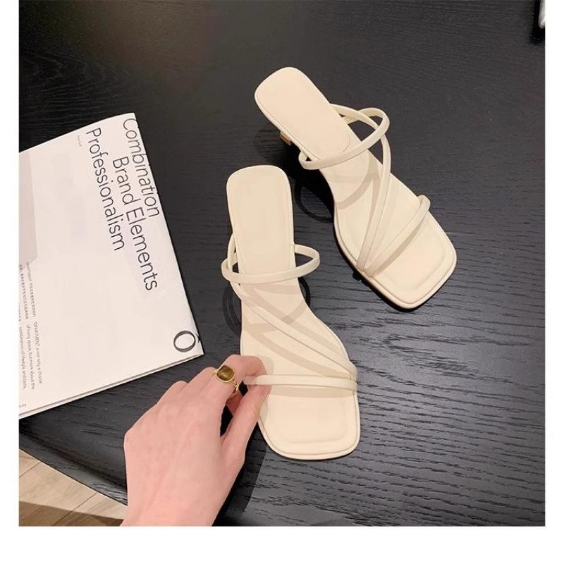 

Островной ремешок Квадратный носок Высокий каблук Крутые шлепанцы Кожа Женские 40 коричневый