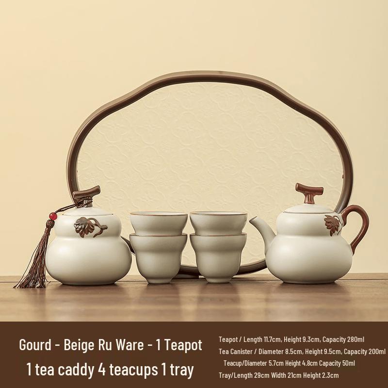 Ru Kiln Twining Lotus Travel Tea Set