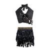 2 Pieces, Bra With Sequined Tassels, Fringed Top, Belly Dance Skirt, Carnival, Club, Costumes