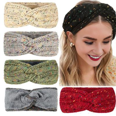 Hair Band Soft Wool Knitted Headband with Colorful Dots Velvet Lining Warm