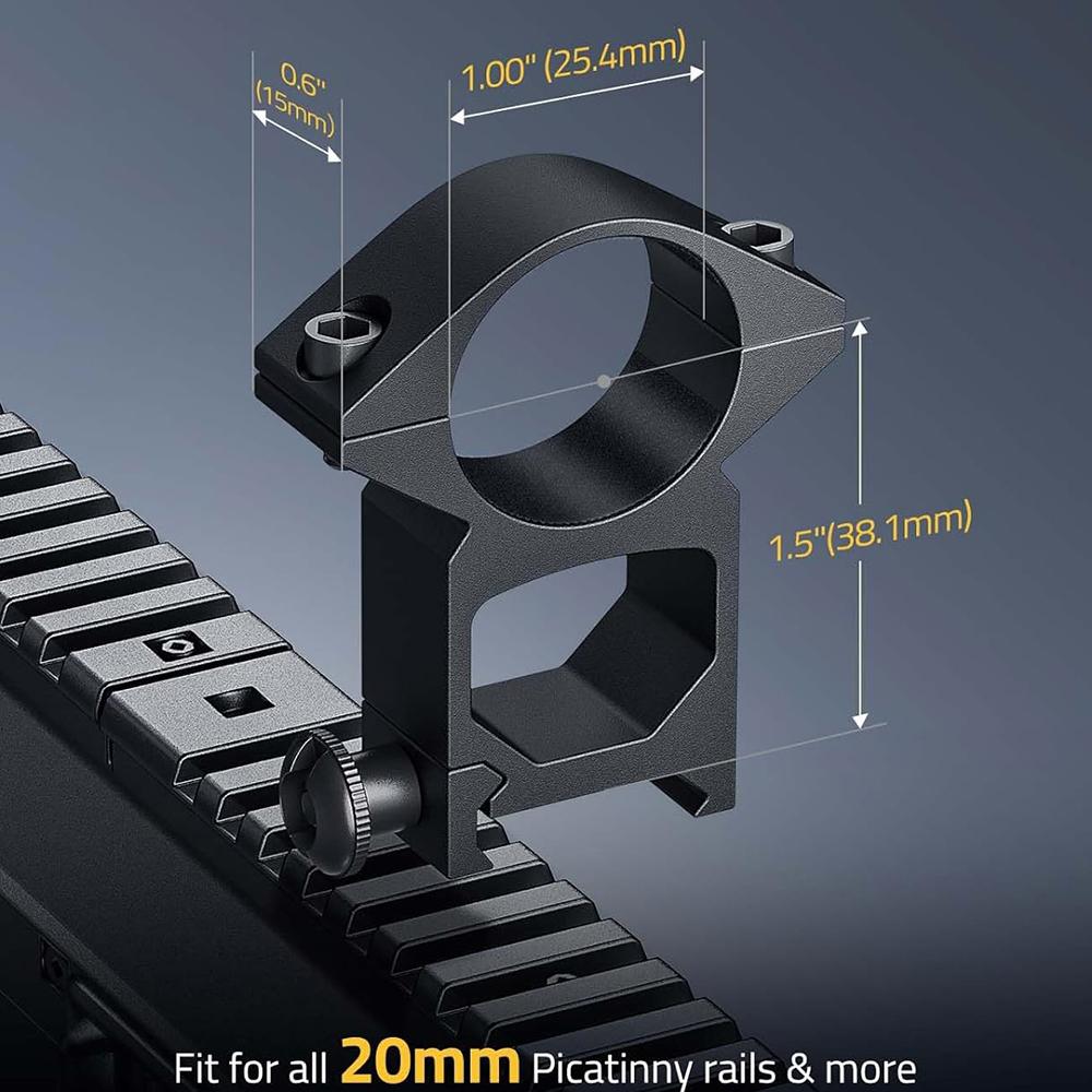 2Pcs Scope Mount for Dia 25.4 Tube Scopes Scope Rings for 20mm Dovetail Picatinny Rail Tactical Flashlight Mount