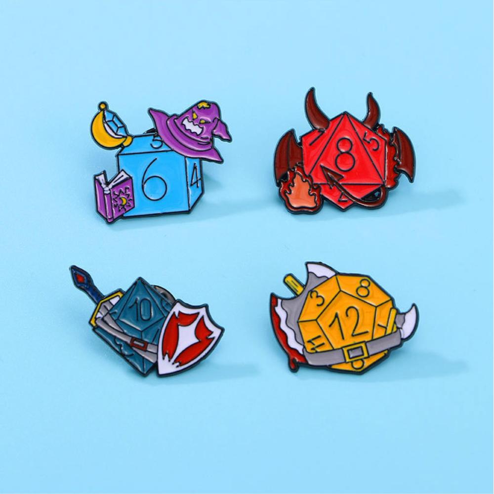 Face Dice Metal Enamel Brooch Personality Fashion D20 DnD Dice Game Badge Pin Cartoon Unique Costume Backpack Jewelry Gift