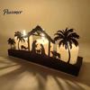 Christmas Atmosphere Table Lamp Nativity Silhouette Candle Holder, Metal Scene Sign, Rustic Decor Iron Holder for Tabletop, Christian Home Holiday