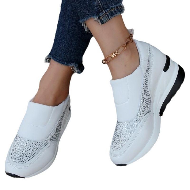 Plus Size Women's Shoes Thick-Soled Sequined Solid-Color Slip-On Breathable Flats Lightweight Wedge Sneakers Women's Single Shoes