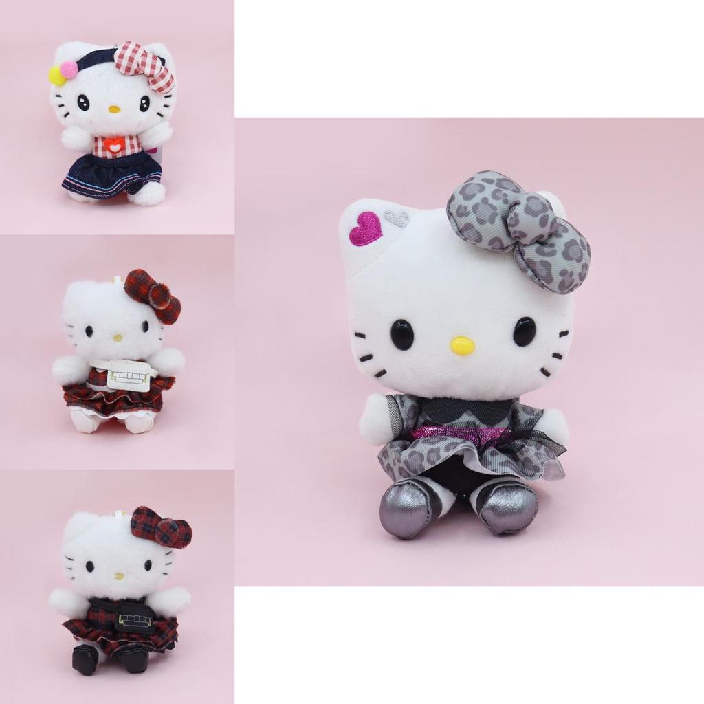 Cute Hello Kitty Plush Pendant With Plaid And Leopard Print Dress Decor For Girls Gift