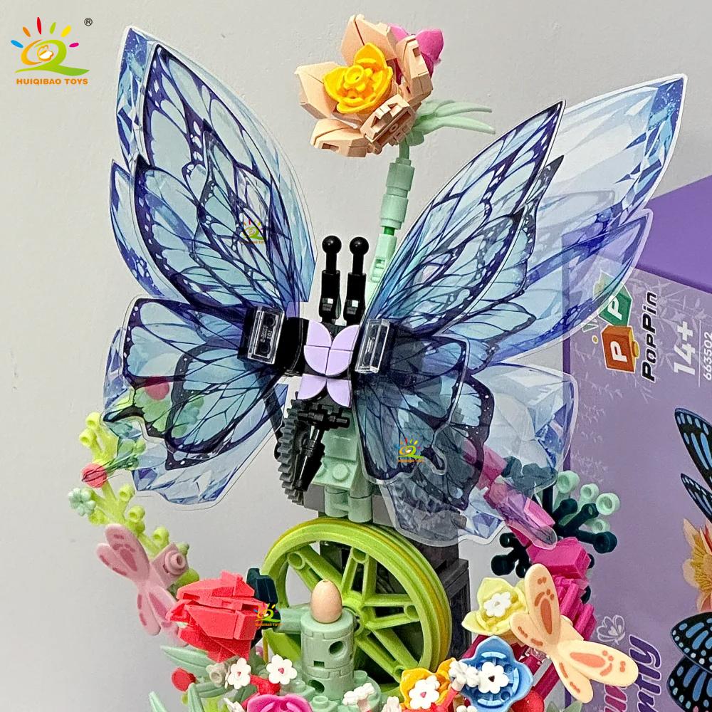 Non-Toxic 630Pcs Moc Butterfly Music Box Model Building Block Flower Brick Construction Toy For Children Desk Home Decoration