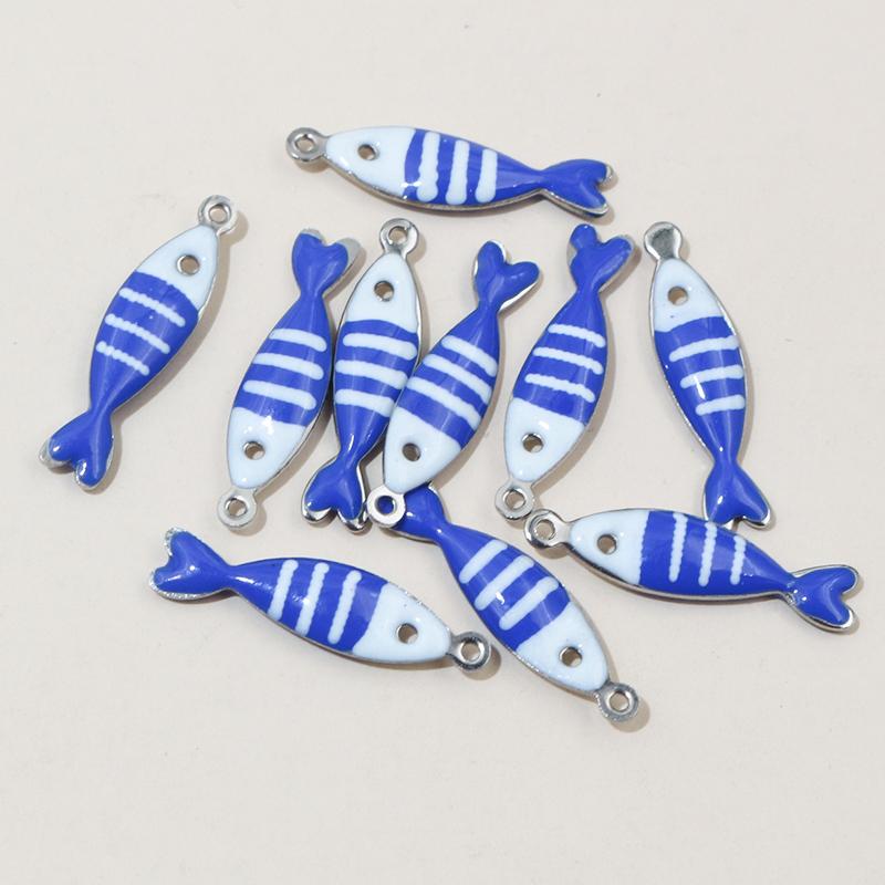 20 Stück 18x5mm Emaille Gestreifte Fisch Anhänger Edelstahl DIY Schmuckherstellung Zubehör für Ohrringe Halsketten Schlüsselanhänger