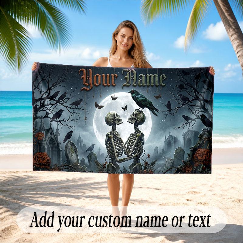 Skull Gothic Theme Beach Towel Personalized Custom Name & Text Soft Quick Dry Beach Towel for Swimming Travel