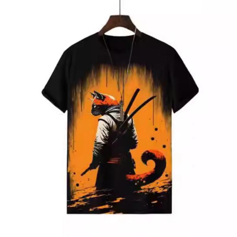 Fashionable Animal Print T-shirt for Men's Summer Short Sleeved Loose T-shirt O-neck Casual Top Shirt