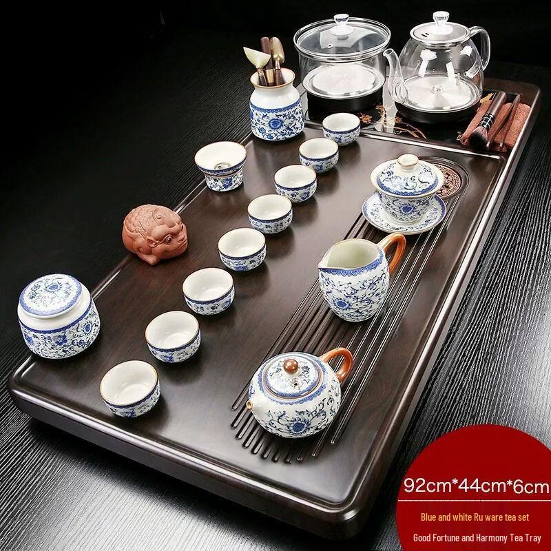 

Jia Kang Ming Automatic Solid Wood Tea Tray Set with Glass Bottom