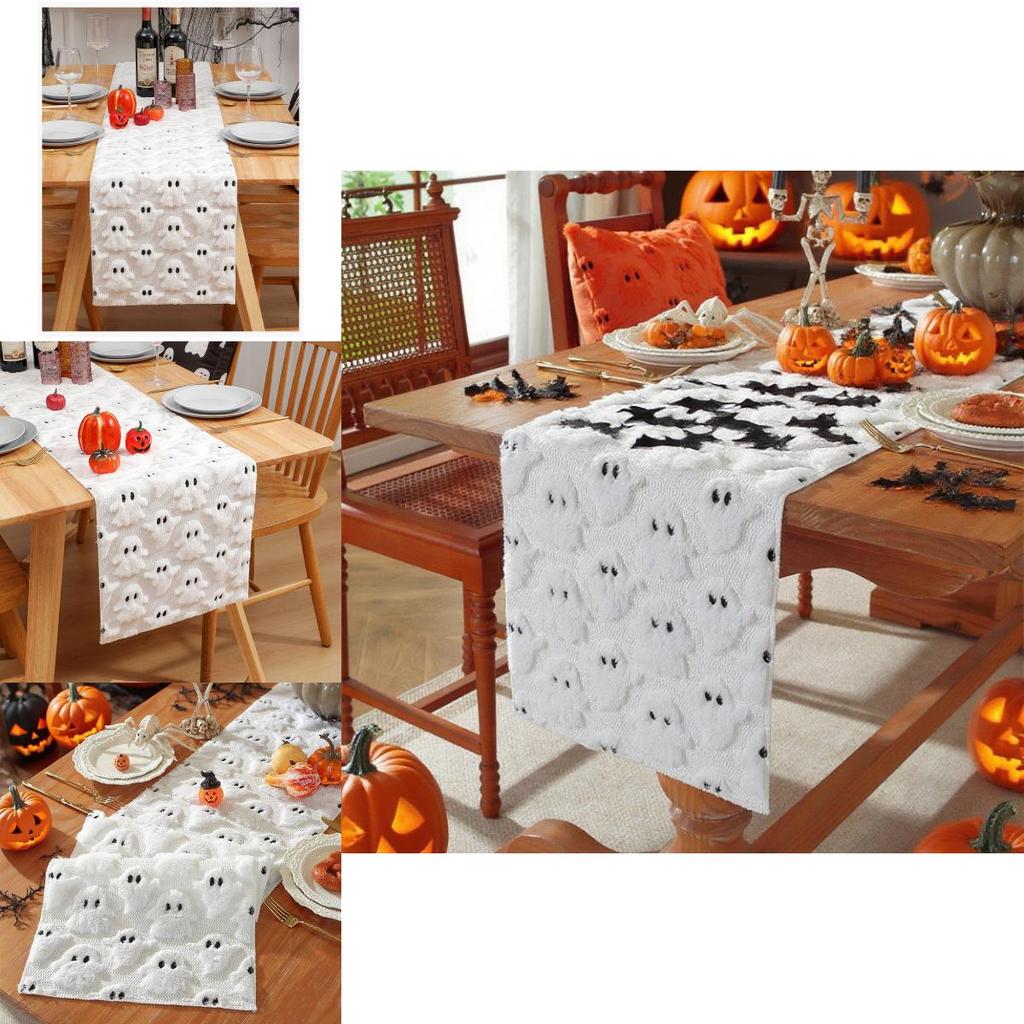 Black Eye Ghost Embroidered Doublesided Table Runner For Party Decor And Event Displays