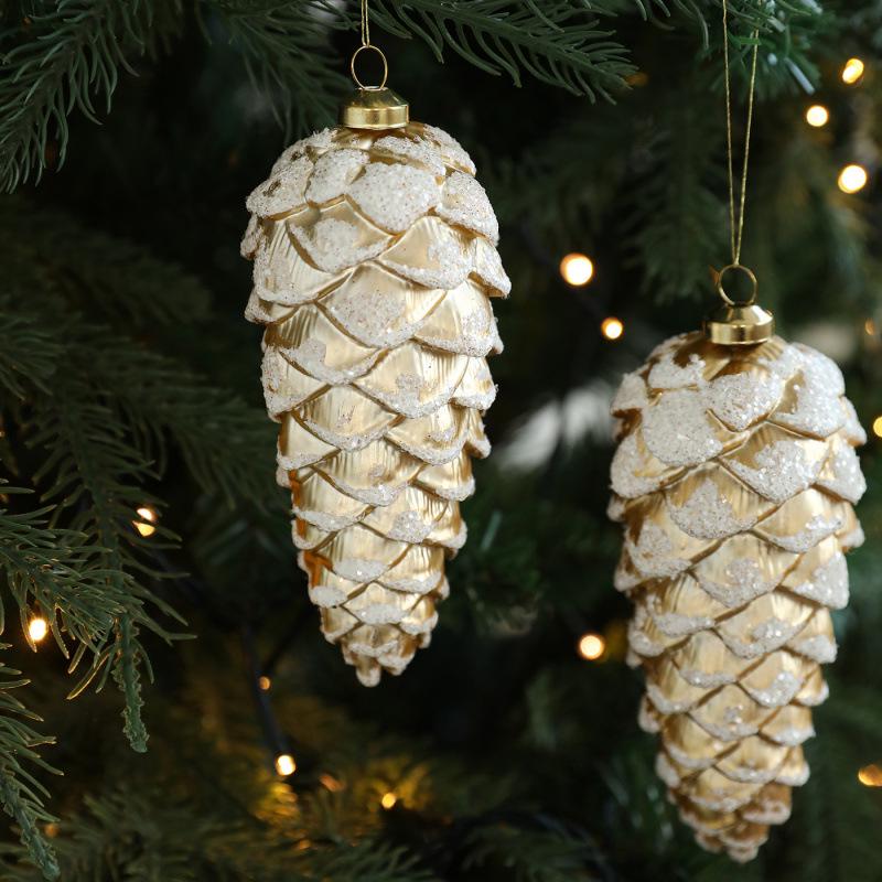 Vintage Gold & Silver Pine Cone Acorn Ornaments for Christmas Tree Decoration