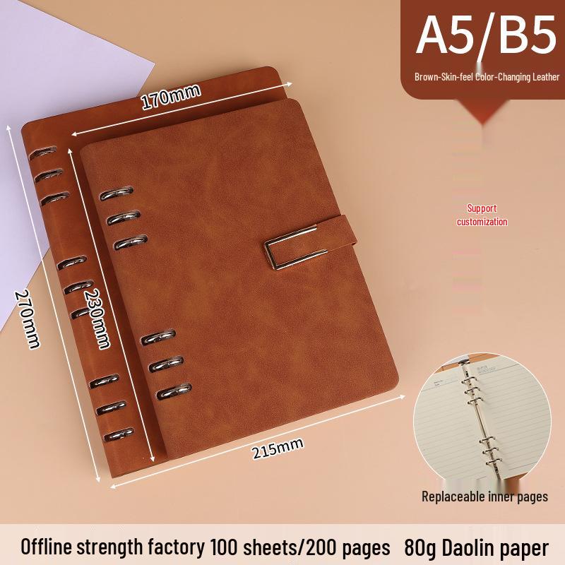 A5 Loose-Leaf Notebook Gift Set: Business Diary with Hollowed 6-Hole Design and Customizable Logo