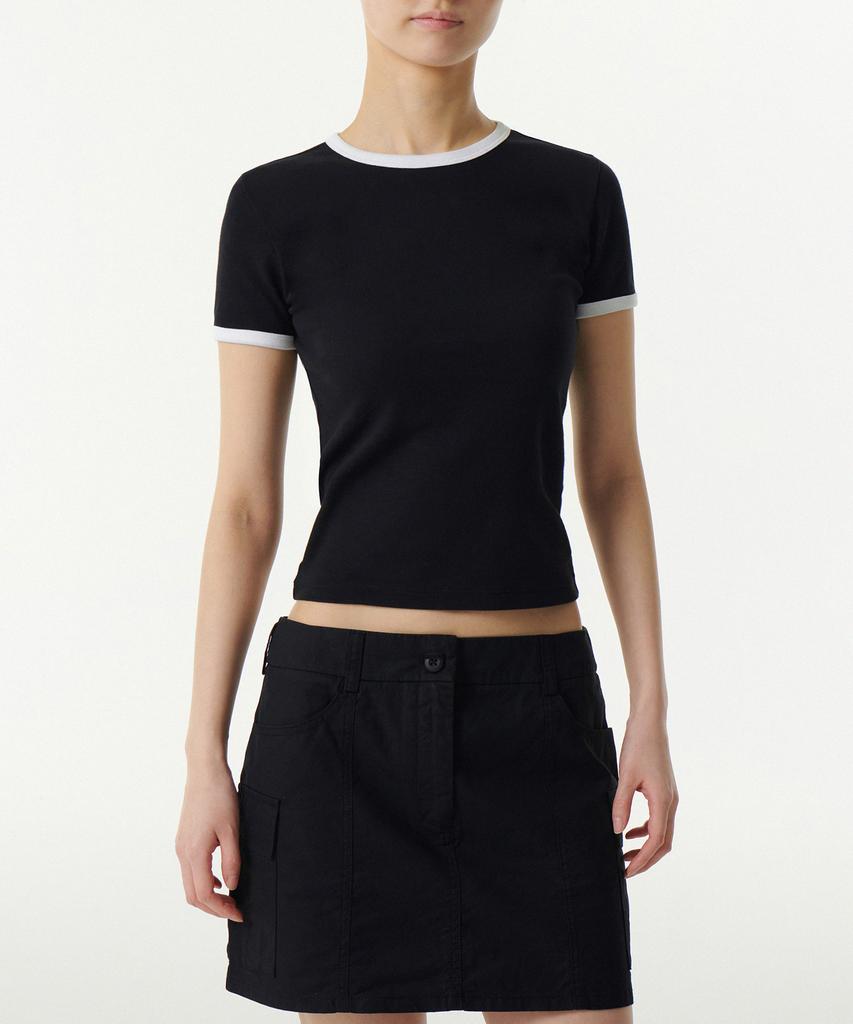 MUSINSA STANDARD WOMAN Women'S Slim Crew Neck Ringer T-Shirt [Black/White]