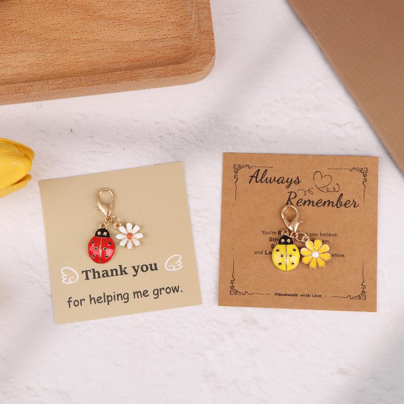 1/3Pcs Creative Blessing Card Colorful Flower Ladybug Keychain Drip Oil Little Daisy Sunflower Backpack Pendant Accessories