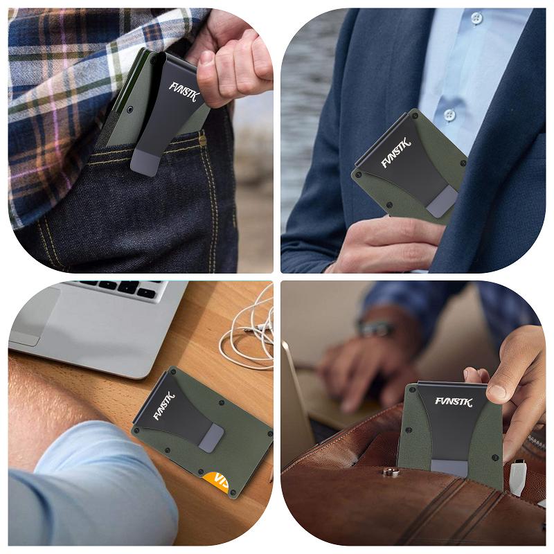 Brieftasche – Kreditkartenetui mit Blockierung der Vordertasche – Metall-Geldbörse mit Geldscheinklammer