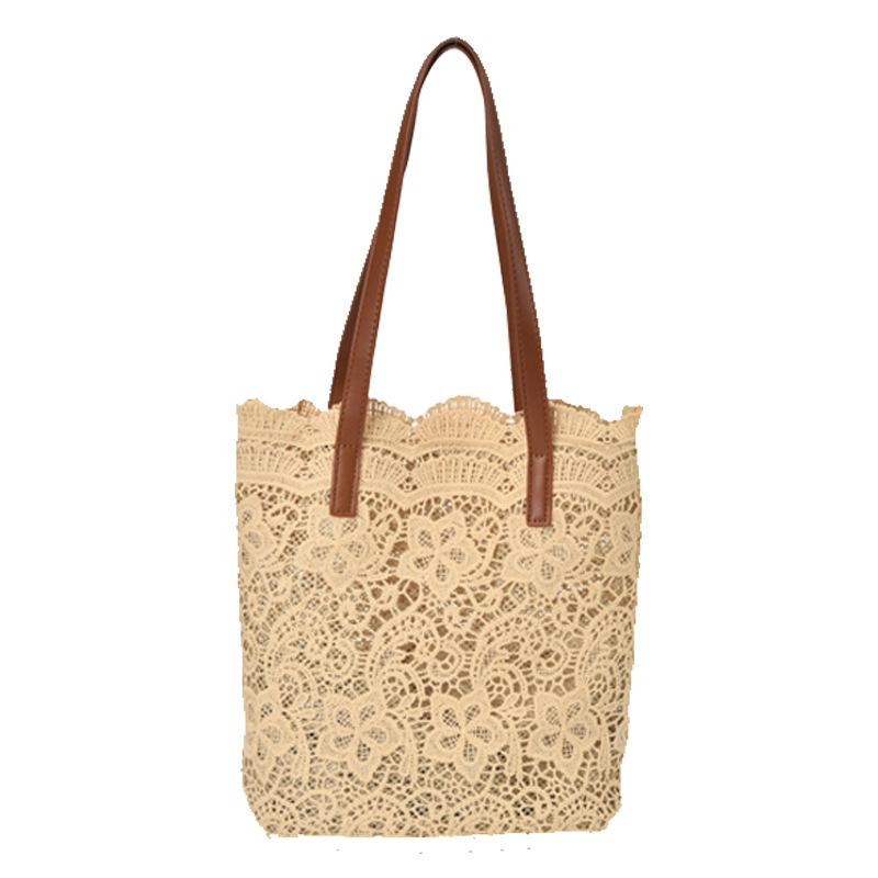Lace Bag Women Ins Forest Style Beautiful Small Fresh Shopping Single Shoulder Handbag Embroidered Flower Hollow Tote Bag