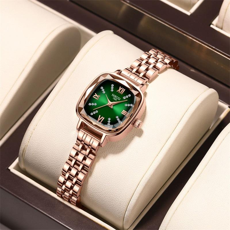 Fashion Retro Watch With Diamonds, Small Green Watch, Women'S Watch, French Feeling Women'S Watch